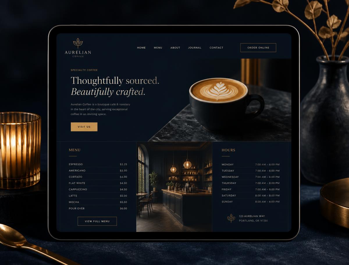 Cafe website design sample: Aurelian Coffee