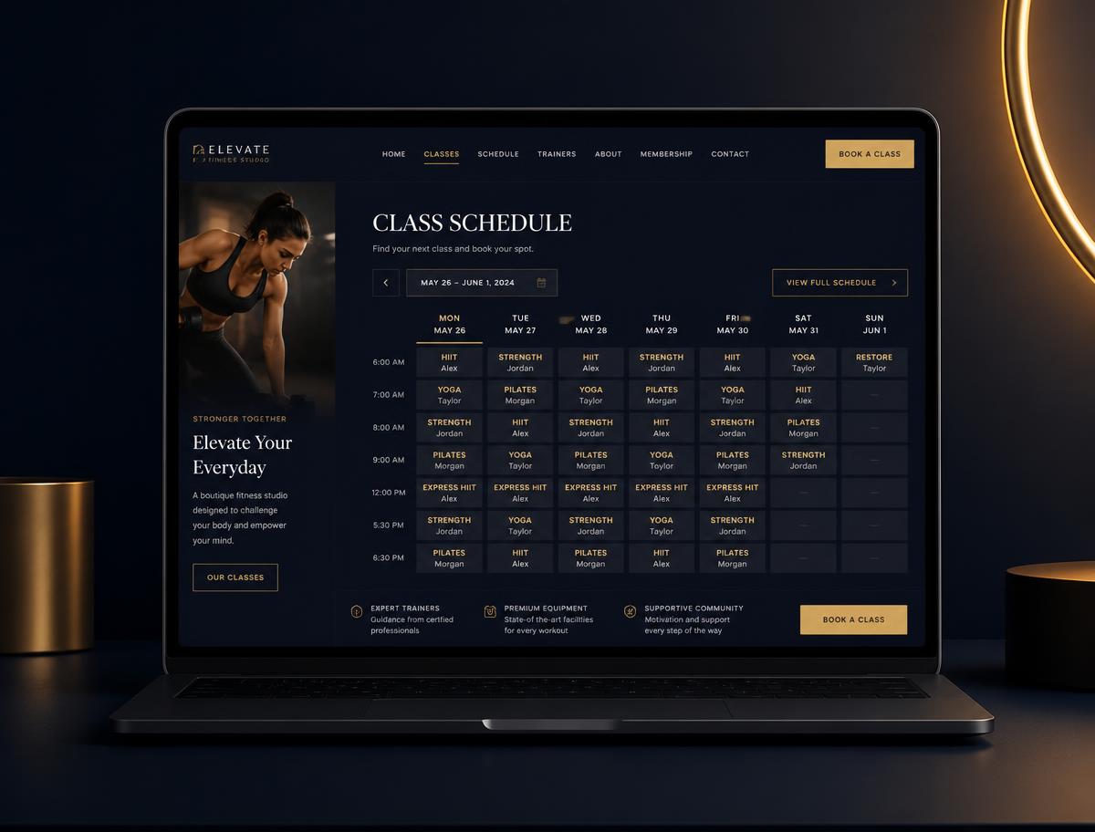 Fitness website design sample: Elevate Studio