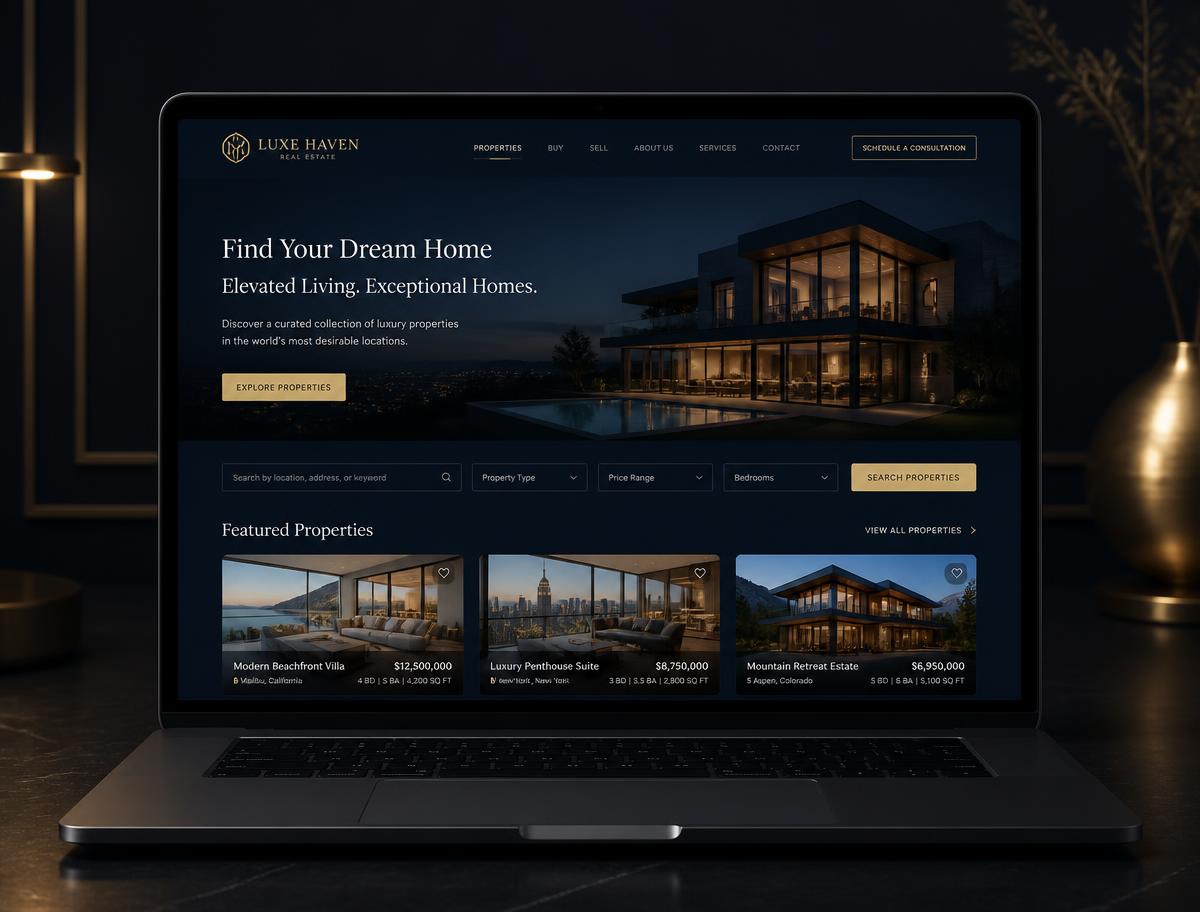 Real estate website design sample: Luxe Haven