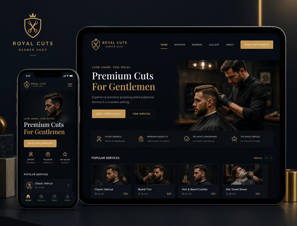 Barber shop website design sample: Royal Cuts